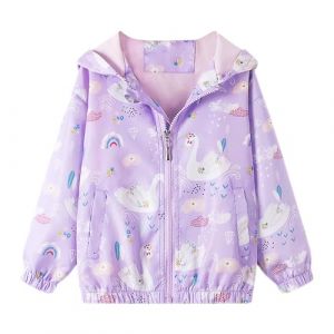 JinBei Manteaux Filles Blouson Coupe-Vent à Capuche Manteau Mignon Motif Zipper Poche Violet Longue Manche Manteaux Printemps Automne Légers Veste 6-7 Ans (JinBei, neuf)