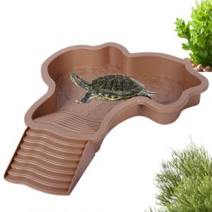 Bassin Extérieur pour Tortue Terrestre Piscine,Abreuvoir et Mangeoire avec Rampe Sécurisée,Accessoire Reptile Étanche pour Enclos Extérieur(Brun) (Wuzun, neuf)