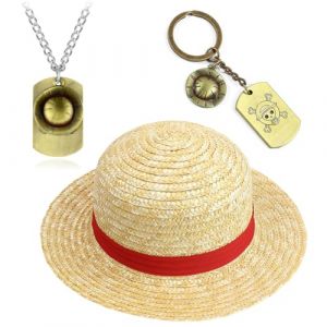 ZGCXRTO 3 PCS Casquette Pirate en Paille,Porte-clés chapeau de pirate Collier,One P Chapeau de paille,Chapeau de Soleil,Casquette Pirate en Paille,Porte-clés Pirates,pour Cosplay Anime Manga (B-31CM) (anhuiheshijixieshebeiyouxiangongsi, neuf)