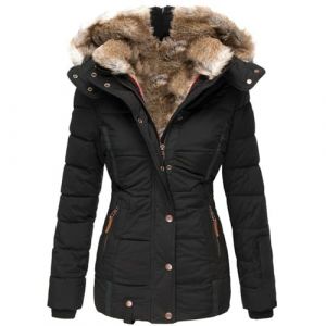 SUIUOI Manteau d'hiver pour femme - Veste matelass&eacute;e chaude doubl&eacute;e avec capuche en fourrure synth&eacute;tique, veste d'hiver cintr&eacute;e avec fermeture &eacute;clair, long manteau &agrave; capuche pour femme, pour le (YiWuShiQiTongDianZiShangWuShangHang, neuf)