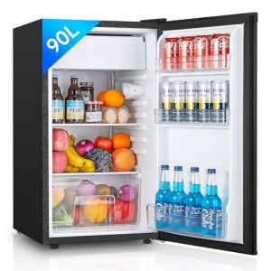 FOHERE Petit Frigo avec Cong&eacute;lateur de 91L, R&eacute;frig&eacute;rateur &agrave; une porte, Bac &agrave; L&eacute;gumes, Thermostat R&eacute;glable, Silencieux, Petit Frigo de Bureau, Porte R&eacute;versible, Dortoir, Chambre, Noir (Fuduosii, neuf)