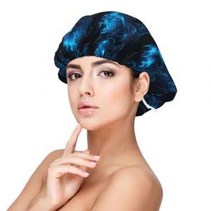 Bonnet en soie pour homme et femme endormie, doux, r&eacute;glable, motif loup bleu flamme, bonnet &eacute;lastique en satin pour dormir, bonnet confortable en soie boucl&eacute;e pour dormir (shengCY-US, neuf)