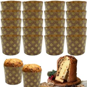 DHER 20 pcs Moule &agrave; Panettone Moule de cuisson panettone Moule de cuisson panettone haute Porte-papier &agrave; g&acirc;teau Panettone r&eacute;sistant aux hautes temp&eacute;ratures gobelet en papier (Gold, 90 * 85 mm) (auberginesled, neuf)