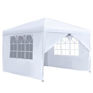 XMTECH Tonnelle pliante 3 x 3 m avec 4 panneaux lat&eacute;raux, r&eacute;glable en hauteur sur 3 niveaux, 2,4 m &agrave; 2,6 m, imperm&eacute;able, protection UV, pliable, structure en acier et tissu Oxford 210D, pour jardin, (HEZEE, neuf)