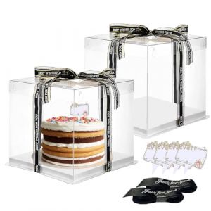 Vebetter 2pcs Boite a Gateau Transparente Boite Layer Cake Boite de Transport Gateau 30 x 30cm R&eacute;utilisable Bo&icirc;te &agrave; G&acirc;teaux en Plastique avec Ruban pour Gateau et Pr&eacute;sentoir &agrave; Dessert, 10 inch. (Vebetter, neuf)