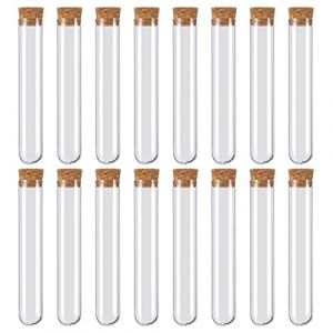 Tube à Essai en Plastique 30ml Transparent Eprouvette Dragée Mariage avec Bouchon Liège pour Bonbons, Epice, Plante, Laboratoire 150 x 20mm 16 Pièces (MengH-SHOP, neuf)