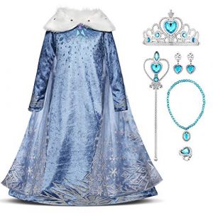 IWEMEK Déguisement Reine des Neige Robe Princesse Anna Elsa Costume avec Accessoires Enfant Fille Anniversaire Noël Halloween Carnaval Cosplay Fête Costume Manche Longue 01 Set 2-3 ans (IWEMEK, neuf)