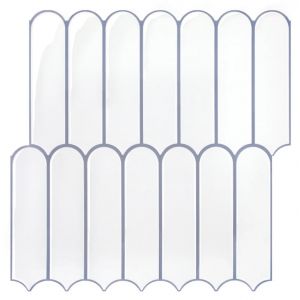 Commomy Plus épais Credence Adhesive pour Cuisine, Vinyle Carrelage Adhesif Mural Salle de Bain Cuisine Metro 3D, ImperméAble, Blanc FishScale Couture Grise(10 Pièces, 30,5 x 30,5 cm) (Commomy Decor, neuf)