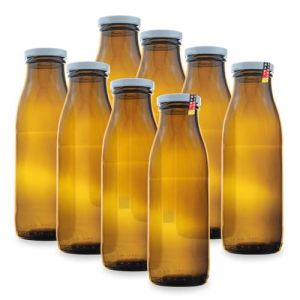 Flaschenbauer - 8 bouteilles en verre marron de 500 ml avec 8 couvercles à visser Twist-Off TO 48 blanc 0,5 l (bouteille à col large) - Fabriquées en Allemagne - Pour remplir des bouteilles de lait, (Flaschenbauer, neuf)