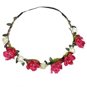 Bandeau de Couronne de Fleurs, Couronne de Simulation Bandeau de Fleurs, Mariage Floral Couronne de simulation Fleur Bandeau Femme Demoiselle d'honneur Filles bandeau Cheveux Garland (Rose vif) (Dinglong, neuf)