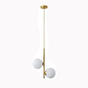 MZStech Suspension à 2 lumières Globe en verre blanc, Verre Blanc & Matel Doré Lampe suspendue Lustre Plafonnier (2 voies) (MZSTech, neuf)