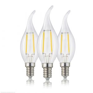 hellum Lot de 3 ampoules LED E14, forme bougie, ampoule LED E14 &agrave; vent doux, blanc chaud, 250 lumens, ampoule 2,5 W, &eacute;quivaut &agrave; une ampoule &agrave; incandescence de 25 W, 2700 K, clair 207309 (Hellum Direkt, neuf)