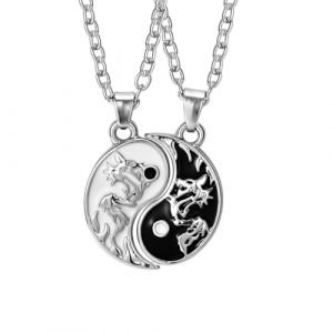 OUDQFCJ 2 Pièces Collier Yin Yang Couple, Collier Taichi BFF, Colliers d'Amitié, Pendentif Ying Yang, Bijoux Gravure Dragon, Colliers pour Meilleurs Amis, Amoureux et Cadeaux Couple (Mapico, neuf)