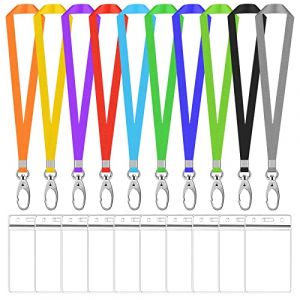 10 Sets Porte Badge avec Cordon Cou, Étanche Transparent ID Carte Porte et Nylon Tour de Cou avec Crochet Pivotant, Nom Porte Badge avec Sangle Cou pour Bureau École Exposition (Multicolore, Vertical) (hasmerce, neuf)