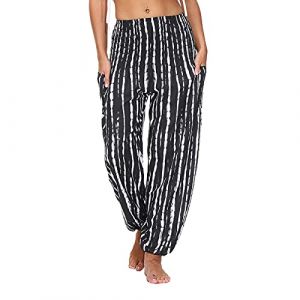 Pantalon Yoga Femmes Fluide Bouffant Pantalon Fluide Femme été Taille Haute Harem Pantalon Sport Femme Bloomers Sarouel Pants D'été Floral Imprimer Élastiquée Taille Yoga Sport Leggings (allthemoneycomestomyhouse, neuf)
