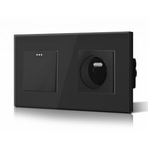 BSEED Interrupteur &agrave; Bascule Interrupteur Verre et 16A AC Prise standard fran&ccedil;ais Vitre en Verre 1 Gang 1 voie Interrupteur Mural Noir (Bseed-EU, neuf)