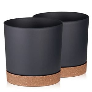 Tymar Pot de Fleur avec Soucoupe, Lot de 2 Pots de Plantes décoratifs en Plastique, Forme Ronde Moderne pour l'intérieur (ø 40 cm, (2pack) LI Graphite) (Tymar, neuf)