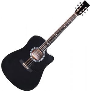 Classic Cantabile WS-10BK-CE Guitare Western avec micro (Acoustique et amplifi&eacute;e, Dreadnought, Cutaway, EQ 3 bandes + Presence, Accordeur avec &eacute;cran LCD, XLR et jack) noir brillant (Maison de la musique Kirstein, neuf)