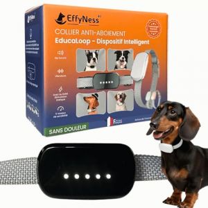Collier Anti Aboiement Chien - Innovation 2025 : r&eacute;sultat Stop imm&eacute;diat - Dressage Automatique - R&eacute;glable - 25 Niveaux - Rechargeable - &eacute;lectro-Stimulation Douce - Petits et Gros Chiens - EducaLoop (EffyNess&reg; Concept, neuf)