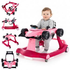 Trotteur B&eacute;b&eacute; Pliable Formula Racing 3in1, jouet d&rsquo;activit&eacute;s, lumi&egrave;res & m&eacute;lodies, hauteur r&eacute;glable, rose, 6 Mois+ (Rose) (SunBaby, neuf)