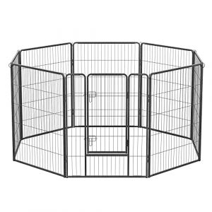 Feandrea Parc pour Chien, Enclos pour Chiot, Cl&ocirc;ture, Chenil, Cage, 8 Panneaux, Double Verrou en L, Chaque Panneau 77 x 100 cm, Int&eacute;rieur, Ext&eacute;rieur, Jardin, Chien, Lapin, Poule, Gris PPK81G (SONGMICS HOME FR, neuf)