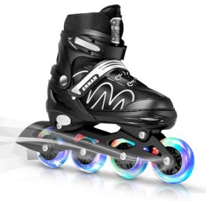 ERNAN Patins à Roues alignées, réglables et Lumineux pour Enfants, garçons et Filles, Patins à roulettes pour Enfants, Jeunes, débutants (White, S) (ERNAN STORE, neuf)