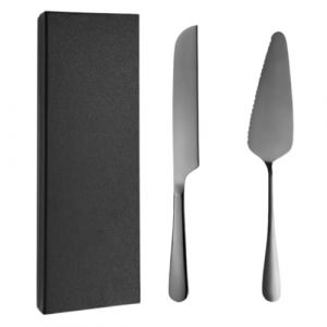 KEQAR Ensemble d'Ustensiles à Gâteau en Acier Inoxydable - Couteau à Gâteau et Pelle à Gâteau pour Mariage, Anniversaire, Fêtes, Jubilés (23 cm) (Noir) (APENGPENG, neuf)