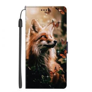 EuoDuo Coque Portefeuille pour Wiko View 5/View 5 Plus &Eacute;tui Rabattable Motif Marron Papillons Renard Housse en Cuir PU Pochette Portable Folio Case Magn&eacute;tique Antichoc Protection (VLQI, neuf)