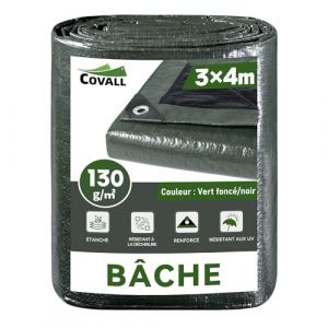 Covall b&acirc;che Moyenne Camping Sol Tapis 3x4m 130g/m&sup2; (Vert Arm&eacute;e/Noir) Tente R&eacute;sistante aux UV Couverture Ext&eacute;rieure Piscine Toit Bac &agrave; Sable Bateau RV Voiture Housse de Protection (RAINDEWAY COVERS, neuf)