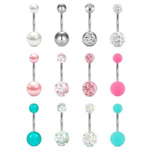 FECTAS 12pcs Piercing Nombril 14G 12mm Acier Chirurgical Piercing Nombril Piercing Bijoux pour Femmes Hommes (Jinxiu Jewelry Factory, neuf)