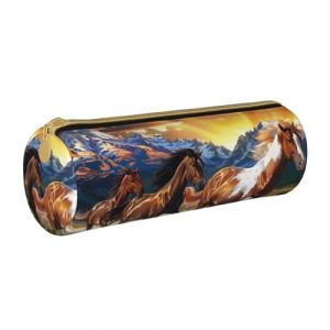 LRHCNZDCP Trousse à crayons en cuir imprimé chevaux - Fermeture éclair ronde - Jolie trousse à crayons pour l'école et le bureau, blanc, Taille unique, Cartable (TongNuoSM, neuf)