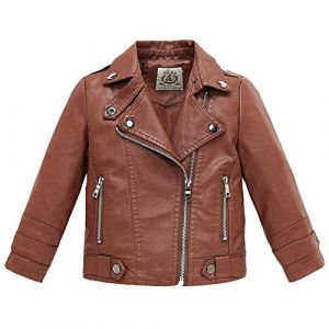 LSHEL Veste en Cuir Fille Garçon Blouson Motard Faux en Simili Cuir Longue Manteau Automne d'hiver pour Enfant, Jaune, 3-4 Ans (LSHDCER-EU, neuf)