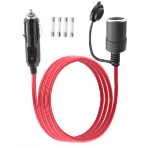 LANMINGLEL 14AWG C&acirc;ble rallonge pour prise allume cigare, 12V 24V C&acirc;ble d'extension allume cigare m&acirc;le &agrave; femelle avec lumi&egrave;re led et fusible 20A,pour pompe &agrave; pneus, compresseur d'air (1M) (ANMINGLE, neuf)