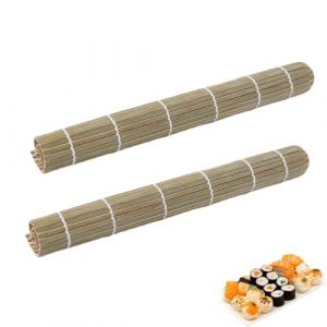 OUDQFCJ 2 Pi&egrave;ces Natte Sushi, Rouleau en Bambou Naturel, Kit DIY Sushi, Tapis Sushi R&eacute;utilisable, Kit Sushi et Appareil &agrave; Sushi pour Cuisine, F&ecirc;te, D&eacute;butants, Professionnels (24 x 24 cm) (Mapico, neuf)