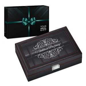 Maverton Bo&icirc;te &agrave; Montres avec Vitrine Grav&eacute;e - &Eacute;tui en &Eacute;co Cuir Noir pour 12 Montres - Bo&icirc;te de Rangement &agrave; Personnaliser &ndash; Cadeau Femme - Cadeau Anniversaire Femme - Cadeau Personnalis&eacute; - ornement - (MAVERTON, neuf)