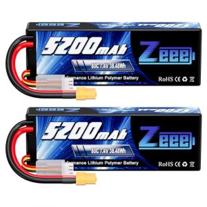 Zeee 2s lipo Batterie 5200mAh 7,4V 80C RC Batterie, avec connecteur XT60 Fiche, pour RC Evader BX Auto Car Truck LKW Truggy RC Hobby (2 Paquets) (ZEEE POWER, neuf)