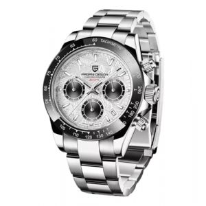 Pagani Design Montre à Quartz pour Hommes VK63 Mouvement Chronographe Daytona Hommes Montre céramique Lunette étanche Sport en Acier Inoxydable Bracelet en Caoutchouc (1644 Texture Blanc Argent) (OGEDA Watches Store, neuf)
