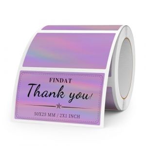 FINDAT &Eacute;tiquette Thermique Holographique 50 x 25 mm Rouleau Imperm&eacute;able Vinyle Imprimante Violet Laser Autocollante Thermique pour Bureau Logo Design QR Exp&eacute;dition 200 Pi&egrave;ces (ZHIYUU, neuf)