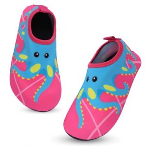 Chaussures Aquatiques Enfant Garçon Fille Chaussures de Plage Séchage Rapide Antidérapant Pieds Nus Chaussettes de d'eau Chaussons Barefoot Piscine Aqua Surf Nager Plongée Sport 28/29EU Pieuvre Rouge (MGPZT, neuf)