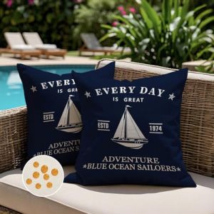 Jayusaror Housse Coussin Exterieur Impermeable 45 x 45 Bleu Marine Voilier Maritime Taie d'oreiller Nautique Été Printemps Décoratif Housses de Coussin pour Salon de Jardin Bohème Art déco (Jayusaror Home, neuf)