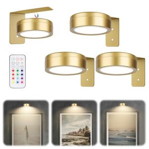 Applique murale pour tableaux sans fil &ndash; Lot de 3 appliques LED &agrave; piles pour &oelig;uvres d'art, &eacute;clairage magn&eacute;tique pour tableaux sans fil avec 13 couleurs RGB et fonction de r&eacute;glage de la luminosit&eacute; (runpok, neuf)