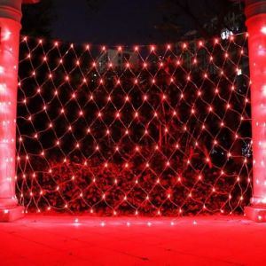 SUAVER Guirlande lumineuse à 192 LED - Filet lumineux étanche à piles - Rideau lumineux décoratif - Rideau de terrasse - Pour sapin de Noël, pelouse, buissons (rouge, 3 x 2 m) (SUAVER Direct, neuf)