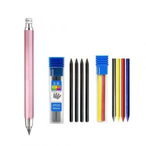 MROOFUL Ensemble de porte-mines en m&eacute;tal de 5,6 mm avec mine 4 couleurs + mine noire (2B/4B/6B/8B) pour charpentier, marquage, ing&eacute;nieur, dessin, ing&eacute;nieur, croquis, &eacute;criture, crayon automatique (rose (MROOFUL, neuf)