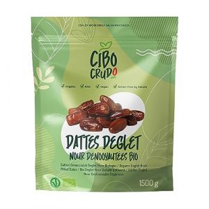 Dattes Deglet Nour Bio - 1.5 Kg. Dattes Dénoyautées Séchées. Dattes Déshydratées Bio et Naturelles. (CiboCrudo Bio, neuf)