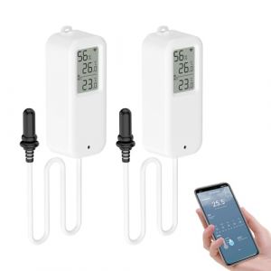 eMylo Thermometre Intérieur Exterieur, Wifi Thermomètre Connecté App Alarme, Exportation de Données Thermometre Frigo Moniteur, Convient pour Chambre, Aquarium, Réfrigérateur, Blanc avec écran 2 Pièce (Chatthen(TM), neuf)