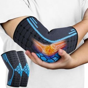 AOOWU Coudière Tendinite, 2PCS Coudière Musculation et Épicondylite, Respirant Attelle Coude, Antidérapant Compression Coudière De Maintien, pour Coude de tennis,Tendinite Coude,Soulagement de Douleur (Aixhe, neuf)