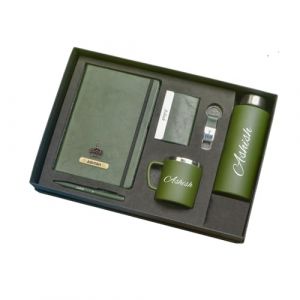 YOUR GIFT STUDIO Bouteille d'eau personnalisable, tasse en acier inoxydable avec agenda, stylo, porte-clés et porte-cartes (vert) (InfinitEkart, neuf)
