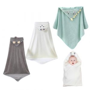 BORDEAG Lot de 3 Serviettes &agrave; Capuche pour B&eacute;b&eacute; - 80 x 80 cm - Avec Capuche - Serviettes de Bain pour B&eacute;b&eacute; - Blanc, Gris, Vert Gazon - 100 % Mousseline de Coton (SwiftCart Azalaya, neuf)