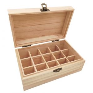 Anktily Bo&icirc;te de rangement en bois brut avec 15 compartiments, 18,5 x 11,5 x 7,5 cm Bo&icirc;te en bois non peinte avec fermoir pour petits souvenirs, bijoux, porte-sacs &agrave; th&eacute; (Anktily, neuf)