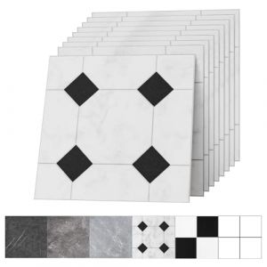 Revêtement de sol PVC autocollant 30x30 cm Aspect carrelage Imperméable et durable Pour salon, cuisine, salle de bain, balcon Noir et blanc 50 carreaux 4,5 m² (ARVALDS RONIS, neuf)